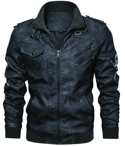 Men's Black Racer Biker Jacket Motorcycle PU Leather Jacket Cool Zipper Pockets Fashion Coats