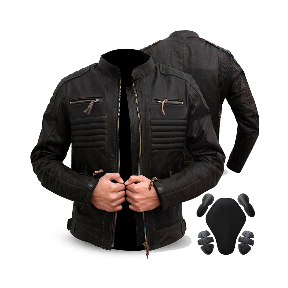 Men's Genuine Lambskin Leather Jacket Slim fit Biker Motorcycle jacket With CE Armour Brown