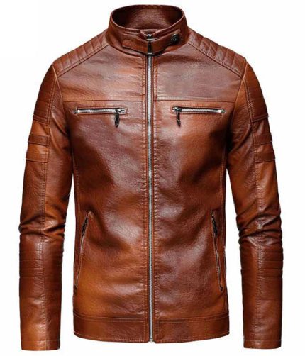 Autumn Casual Motor Distressed Coat Men Winter Outwear Classic Leather Zip Up Biker Original Leather Slim Fit Jacket