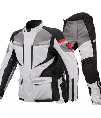 2-Piece Cordura/Textiles White Motorbike Suit with Protectors Waterproof Breathable Touring Jacket Pants Motocross Racing Suit 2023