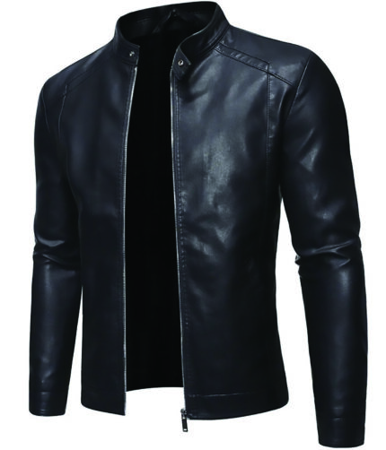 Men’s Black PU Faux Leather Jacket Motorcycle Casual Solid Color Outwear