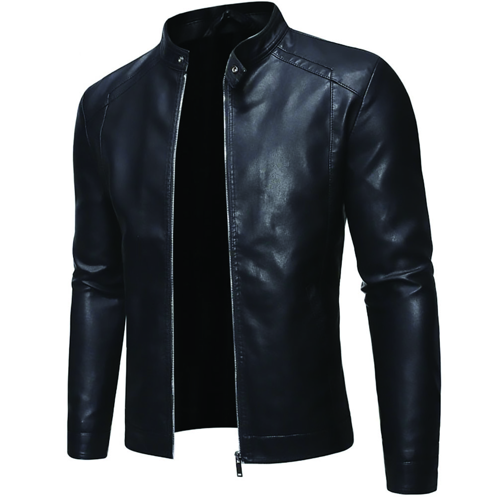 Men's Black PU Faux Leather Jacket Motorcycle Casual Solid Color Outwear