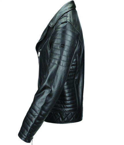 Side Zip Black Biker LAMBSKIN Leather Jacket Casual zipper with Quilted Sleeves