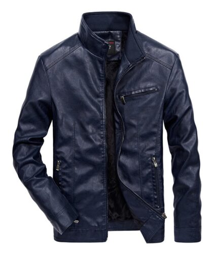 Mountainskin Lightweight Comfort Casual Slim Men Plain Simple Long Motorcycle Pu Leather Jacket Stand Collar