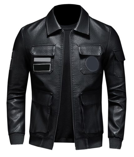 Men’s Casual Zipper PU Leather Jacket Motorcycle Faux Leather Jacket 2023