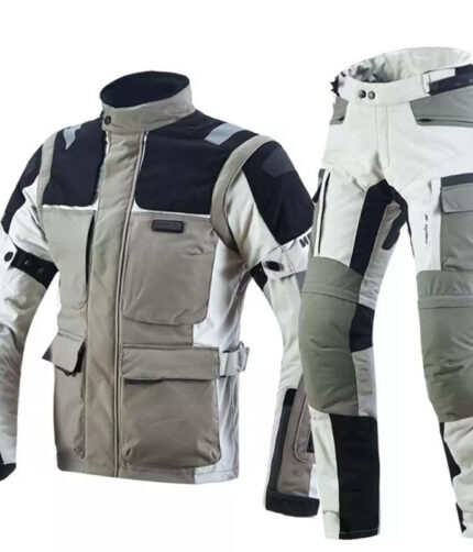 2-Piece Cordura/Textiles White & Dirty Gray Motorbike Suit with Protectors Waterproof Breathable Touring Jacket Pants Motocross Racing Suit 2023