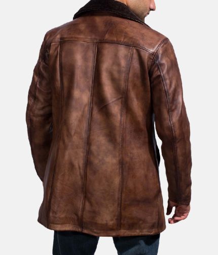 Distressed Brown Sheepskin Leather Fur Coat