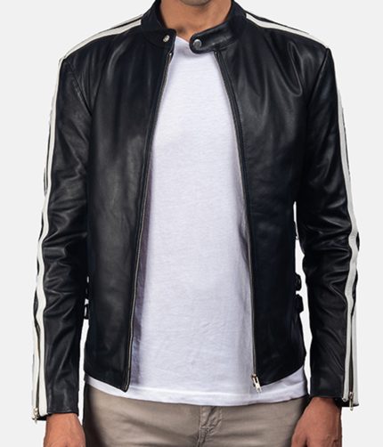 Men's Black Racer Biker Jacket Motorcycle PU Leather Jacket Cool Zipper Pockets Fashion Coats