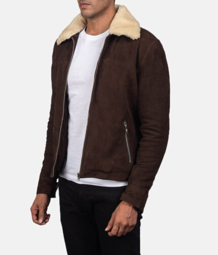 Coffner Brown Shearling Fur Jacket Genuine Lambskin Leather Warm and Stylish Outerwear for Men