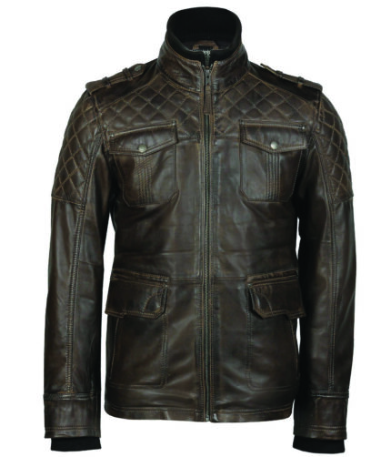 Classic Motorcycle Riding Jacket, Lightweight Quilted Hand-Waxed coat MILITARY STYLE Genuine Leather Jacket