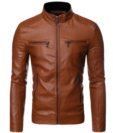 Men's Black Racer Biker Jacket Motorcycle PU Leather Jacket Cool Zipper Pockets Fashion Coats