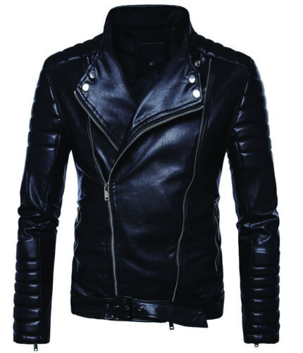 Men's Black Racer Biker Jacket Motorcycle PU Leather Jacket Cool Zipper Pockets Fashion Coats