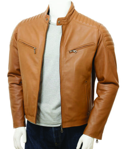 Cafe Racer Tan Lambskin Genuine Leather Jacket Men's Skin Casual Street Style Motorcycle BIKER Jacket