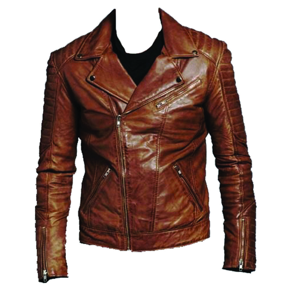 Motorcycle Zip-Up Slim Fit Biker Coat Brown Biker Leather Jacket FOR MEN