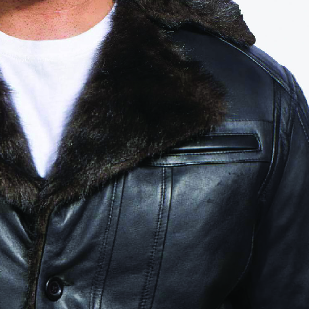 Men's Classic Shearling Furcliff Black Sheepskin Leather Coat Jacket