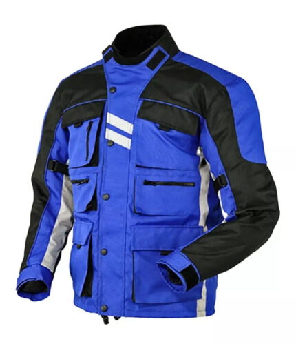 Long Full Black & Blue Waterproof Breathable Jacket Top-Quality Material Armored Motorbike Cordura Textile Jacket