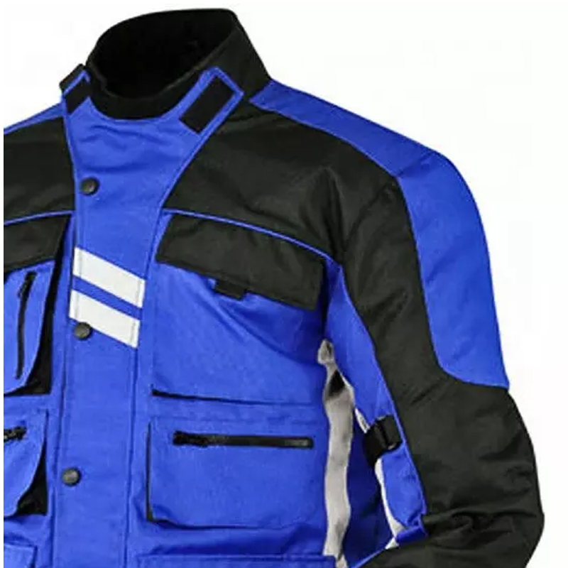 Long Full Black & Blue Waterproof Breathable Jacket Top-Quality Material Armored Motorbike Cordura Textile Jacket