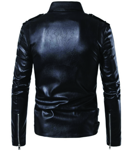 Cafe Racer Black Faux Leather Jacket Slim Fit Turn-down Collar Zipper Closure Sleek Motorcycle Jacket