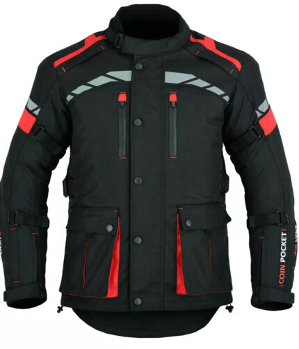 Long Full Black & Red Waterproof Breathable Jacket Top-Quality Material Armored Motorbike Cordura Textile Jacket