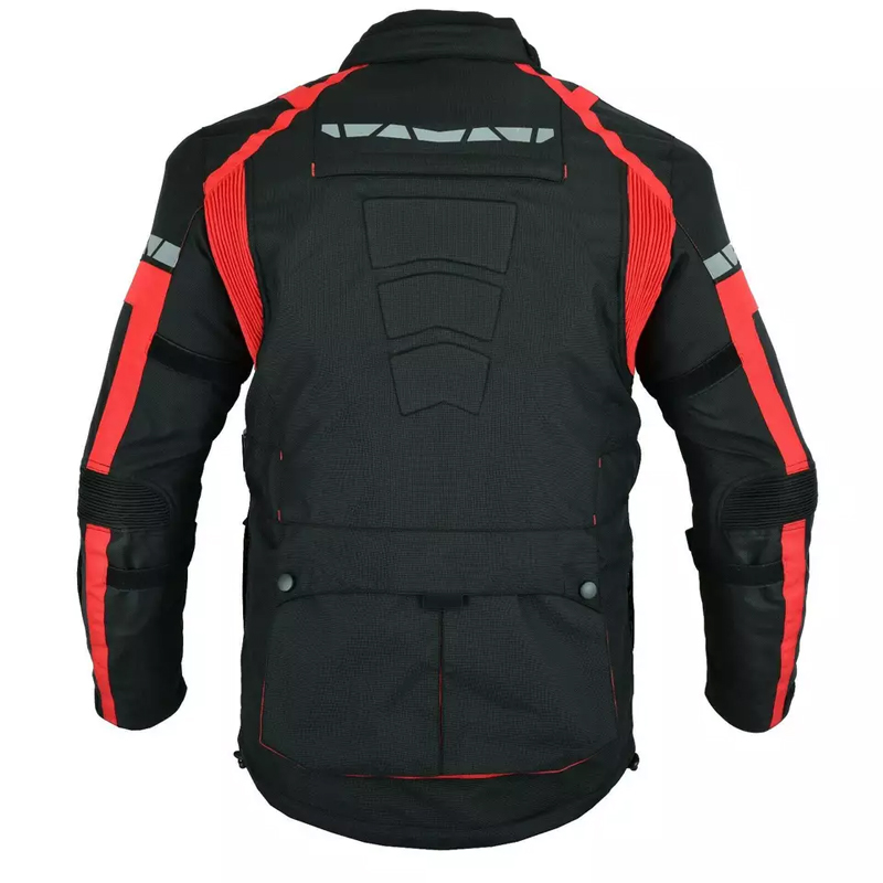 Long Full Black & Red Waterproof Breathable Jacket Top-Quality Material Armored Motorbike Cordura Textile Jacket