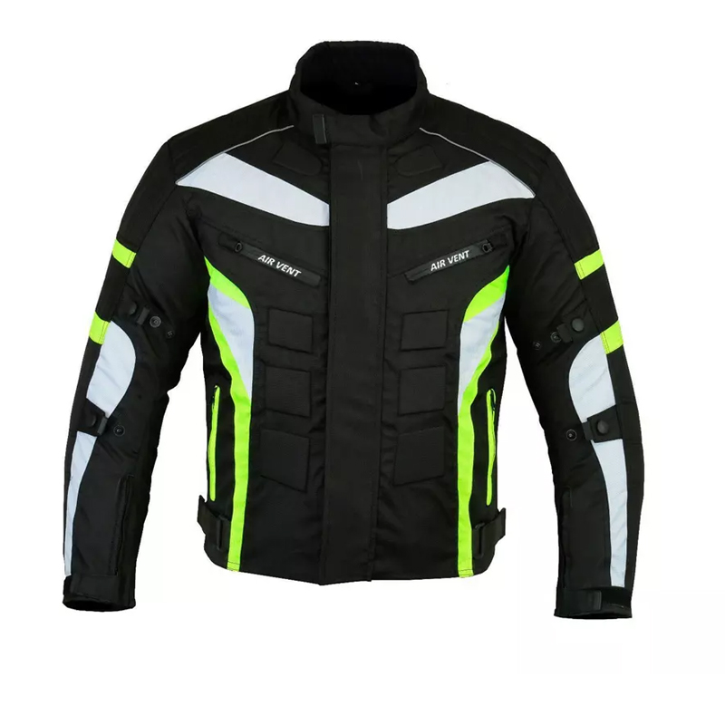 Long Full Black & Green Waterproof Breathable Jacket Top-Quality Material Armored Motorbike Cordura Textile Jacket