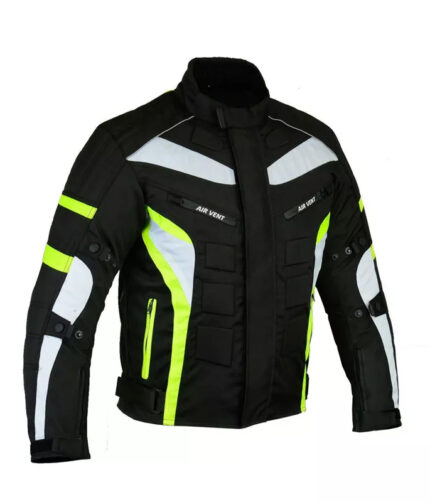 Long Full Black & Green Waterproof Breathable Jacket Top-Quality Material Armored Motorbike Cordura Textile Jacket