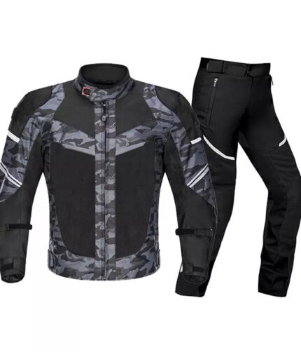 2-Piece Cordura/Textiles Black White Camouflage Motorbike Suit with Protectors Waterproof Breathable Touring Jacket Pants Motocross Racing Suit 2023