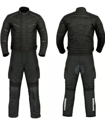 2-Piece Cordura/Textiles Full Black Motorbike Suit with Protectors Waterproof Breathable Touring Jacket Pants Motocross Racing Suit 2023