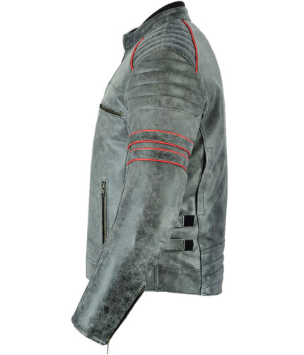 MOTORCYCLE LEATHER JACKET FOR MEN VINTAGE BIKERS DISTRESSED Antique with CE ARMORED GRAY