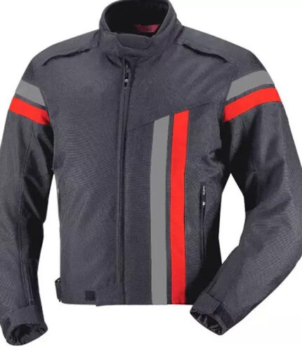 Gray & Red Linning Jacket Waterproof Breathable Top-Quality Material Armored Motorbike Cordura Textile Jacket