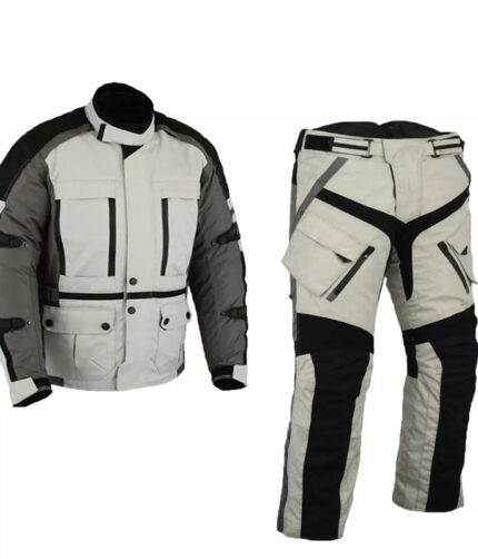 2-Piece Cordura/Textiles Black & White Motorbike Suit with Protectors Waterproof Breathable Touring Jacket Pants Motocross Racing Suit 2023