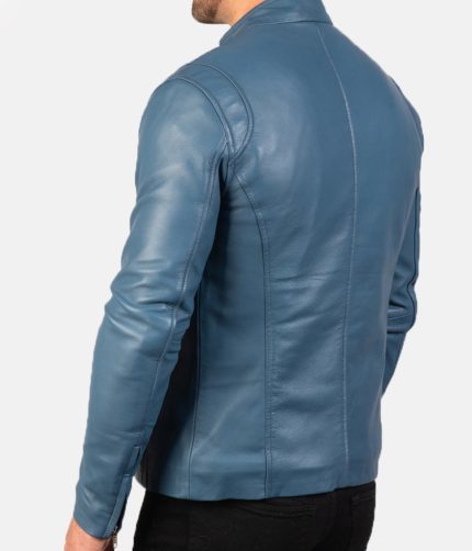 Men’s Sheepskin Motorcycle Ionic Blue Leather Biker Jacket