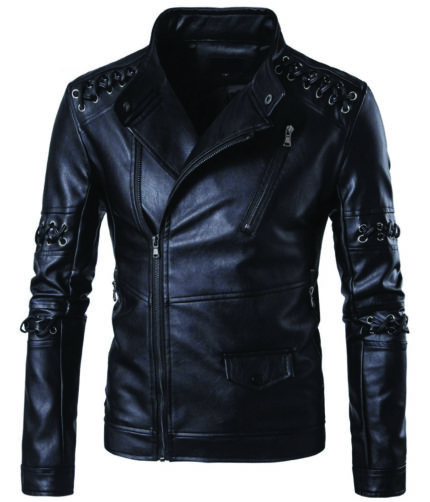 Men's Black Racer Biker Jacket Motorcycle PU Leather Jacket Cool Zipper Pockets Fashion Coats