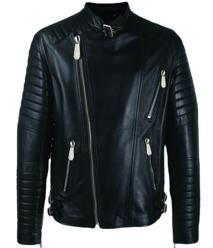 Men’s Quilted Sleeves Leather Biker Jacket Black Lambskin Genuine Leather Motorcycle Jacket