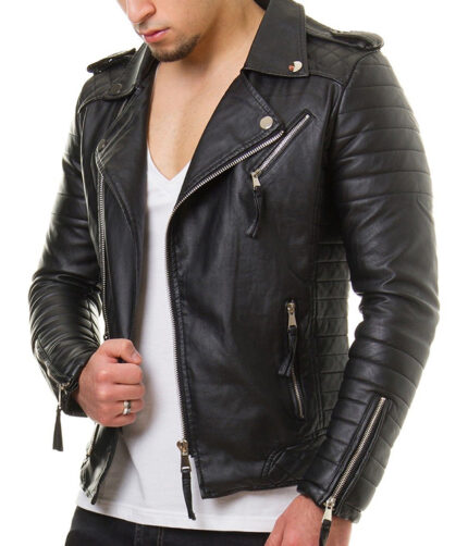 Black Leather Jacket Slim Fit Fashion Motorcycle Genuine Lambskin Jacket Coat Rock Style Hollywood Biker Leather Studded Jacket for boys