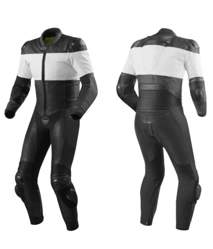 One Piece Cowhide Leather Motorbike Racing Suit 2023 White & Black Stylish with Protectors Breathable Touring Jacket Pants Motocross Riding Suit