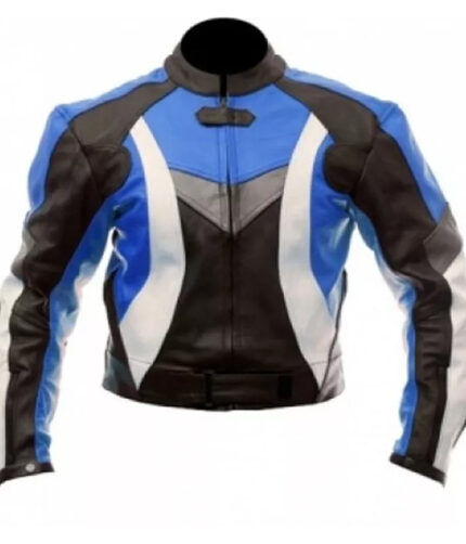 Two Piece Cowhide Leather Motorbike Racing Suit 2023 Blue, White & Black Stylish with Protectors Breathable Touring Jacket Pants Motocross Riding Suit