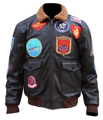 Men's Top Gun Tom Cruise Genuine Leather Jacket Fur Collar Flight Jacket