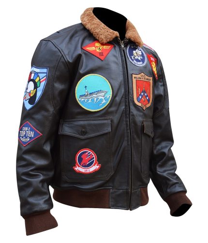 Men's Top Gun Tom Cruise Genuine Leather Jacket Fur Collar Flight Jacket