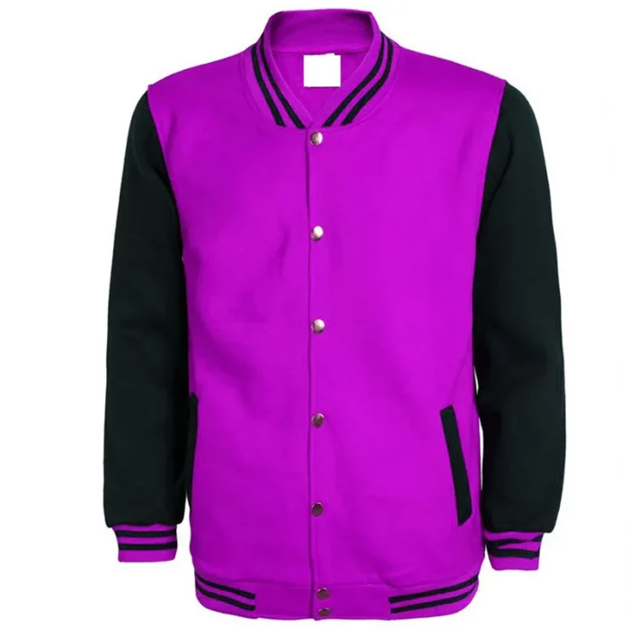 Baseball Bomber Jackets Fashion Purple, Black Sleeves Letterman Varsity Jacket Unisex