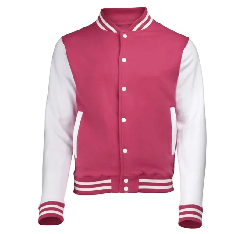 Baseball Bomber Jackets Fashion Pink White Sleeves Letterman Varsity Jacket Unisex