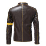 Men’s Brown Biker Genuine Sheepskin Stand Collar Casual Crossover Motorcycle Café Racer Vintage Retro Leather Jacket